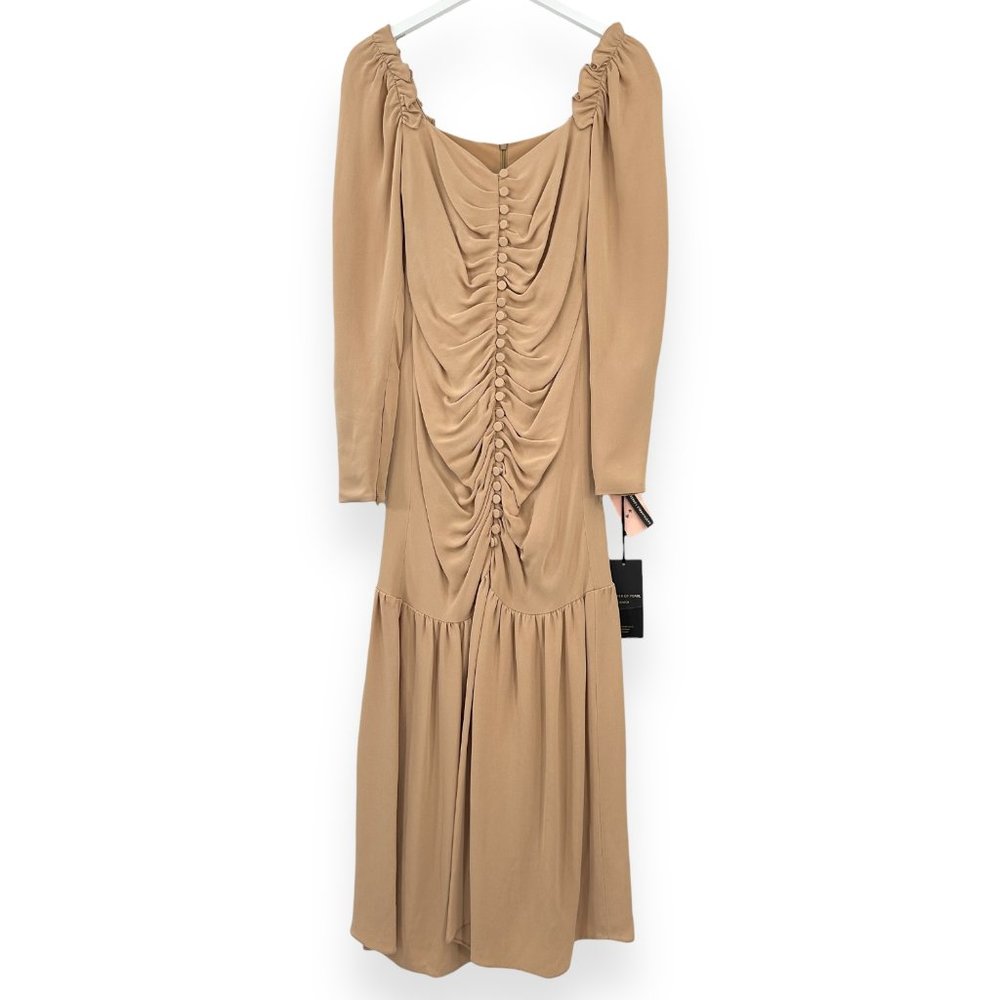 NWT Mother of Pearl Pippa Tan Brown Ruched Long Sleeve Crepe Maxi Dress sz 2-4